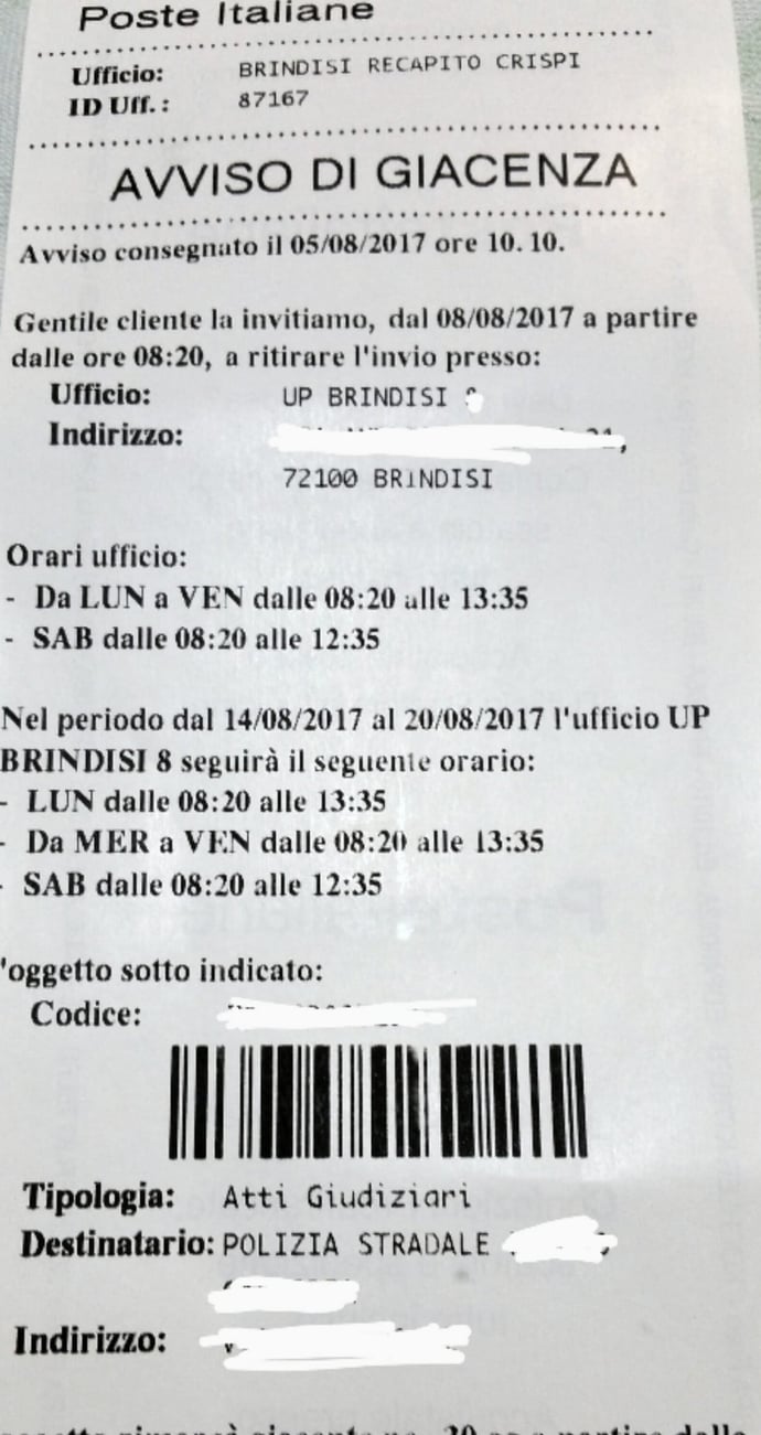 Avviso giacenza raccomandata, i codici per sapere chi l'ha inviata e i motivi pe