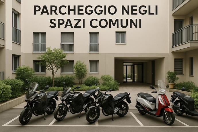 Parcheggi moto e motorini in cortile, spazi comuni, androne condominio. Regole, 