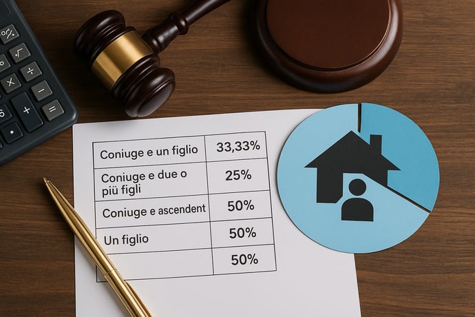 Tabella calcolo quota legittima eredit� con percentuali 2025 con esempi concreti